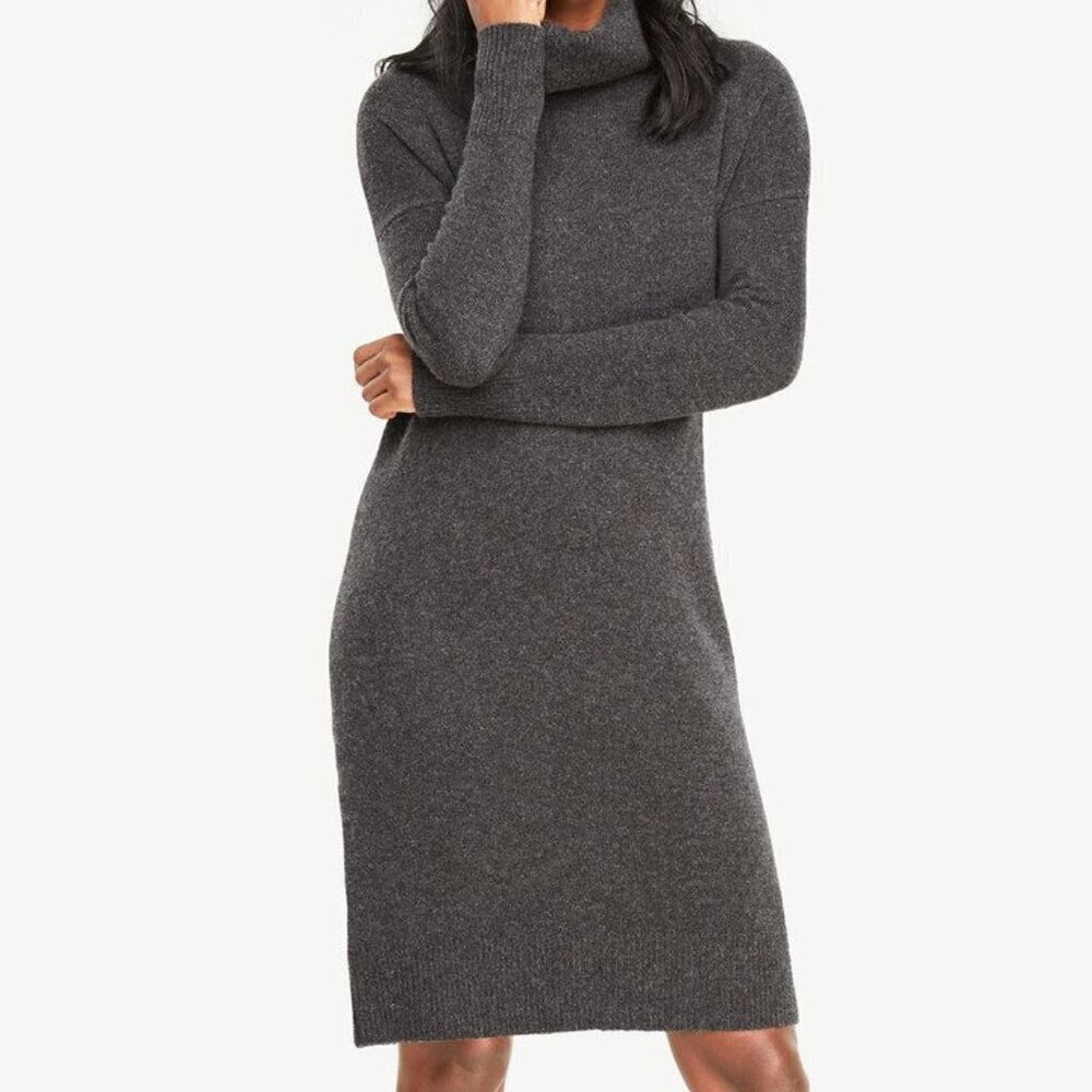 Ann Taylor Gray Turtleneck Cashmere Sweater Dress